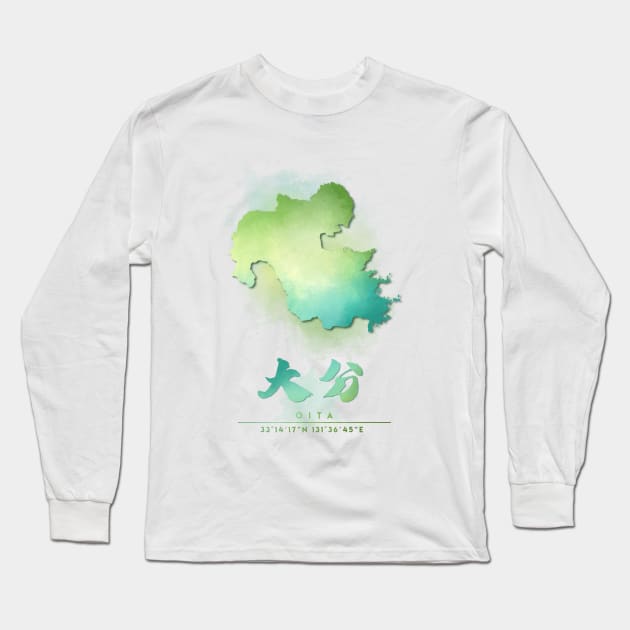 Oita Watercolor Map Long Sleeve T-Shirt by Takeda_Art